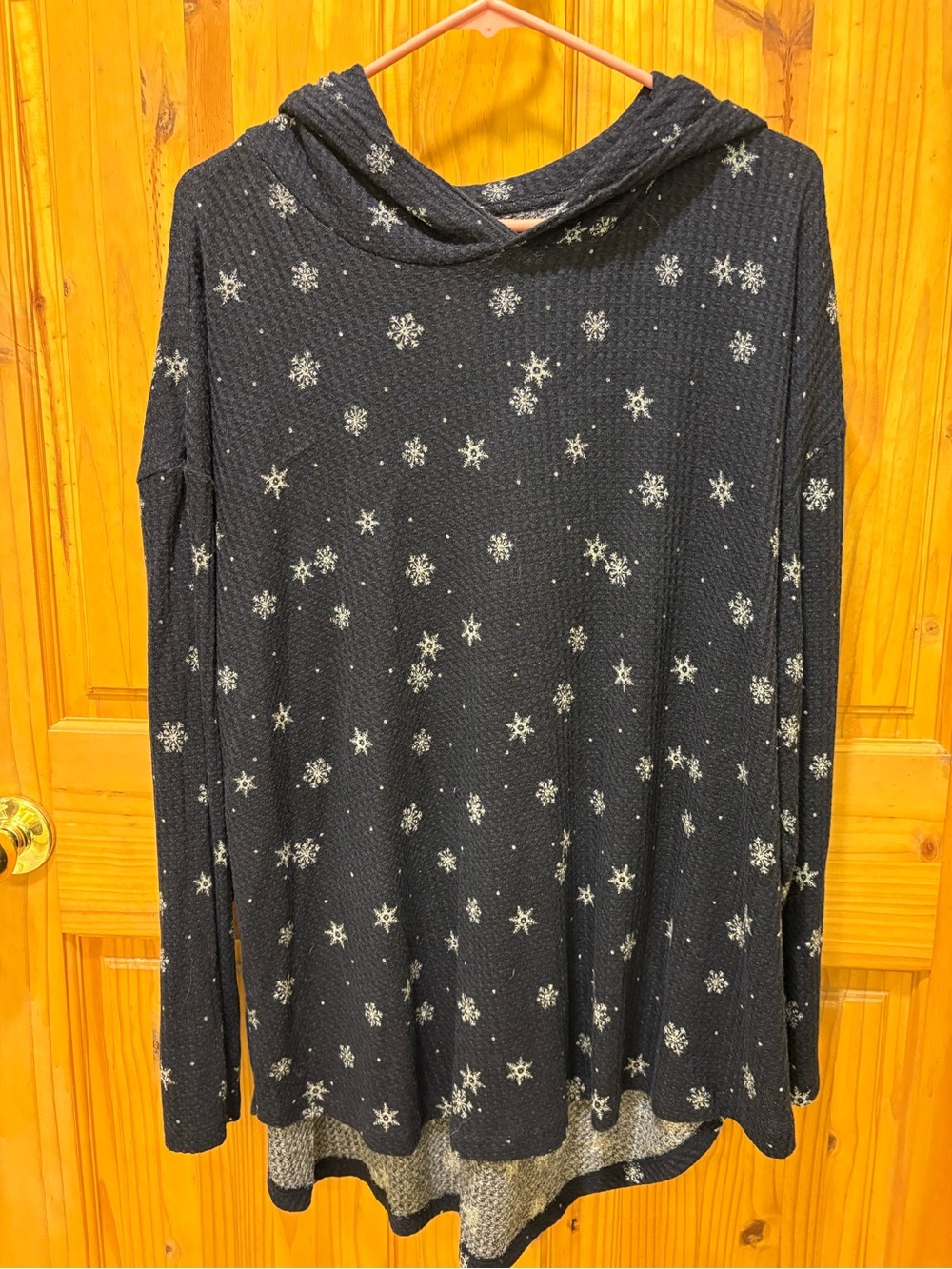 Lane Bryant Navy Blue Hooded Sweater with White Snowflake Print